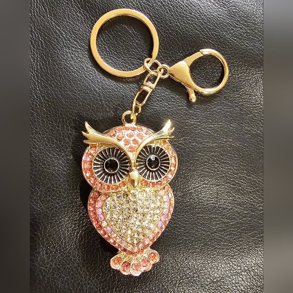 Unbranded Accessories - Pink and Gold  Rhinestone Owl Keychain Purse Charm NWOT